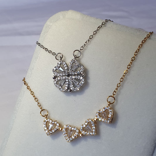 2 en 1 magnétique colier trèfle à quatre feuilles pendentif Lucky exquis -chance et amour.