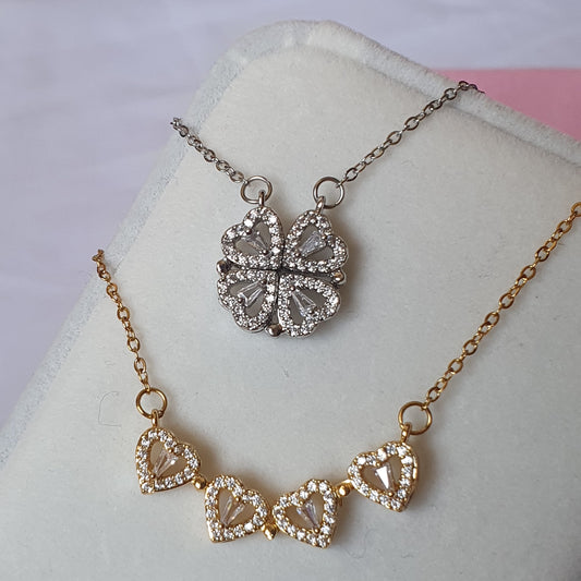 2 en 1 magnétique colier trèfle à quatre feuilles pendentif Lucky exquis -chance et amour.